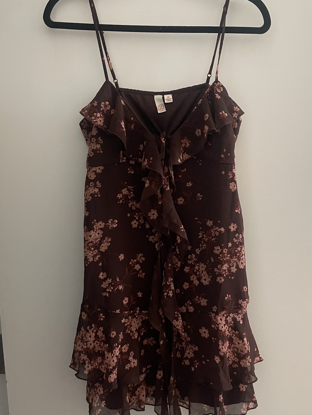 Brown Floral Ruffle Slip Dress
